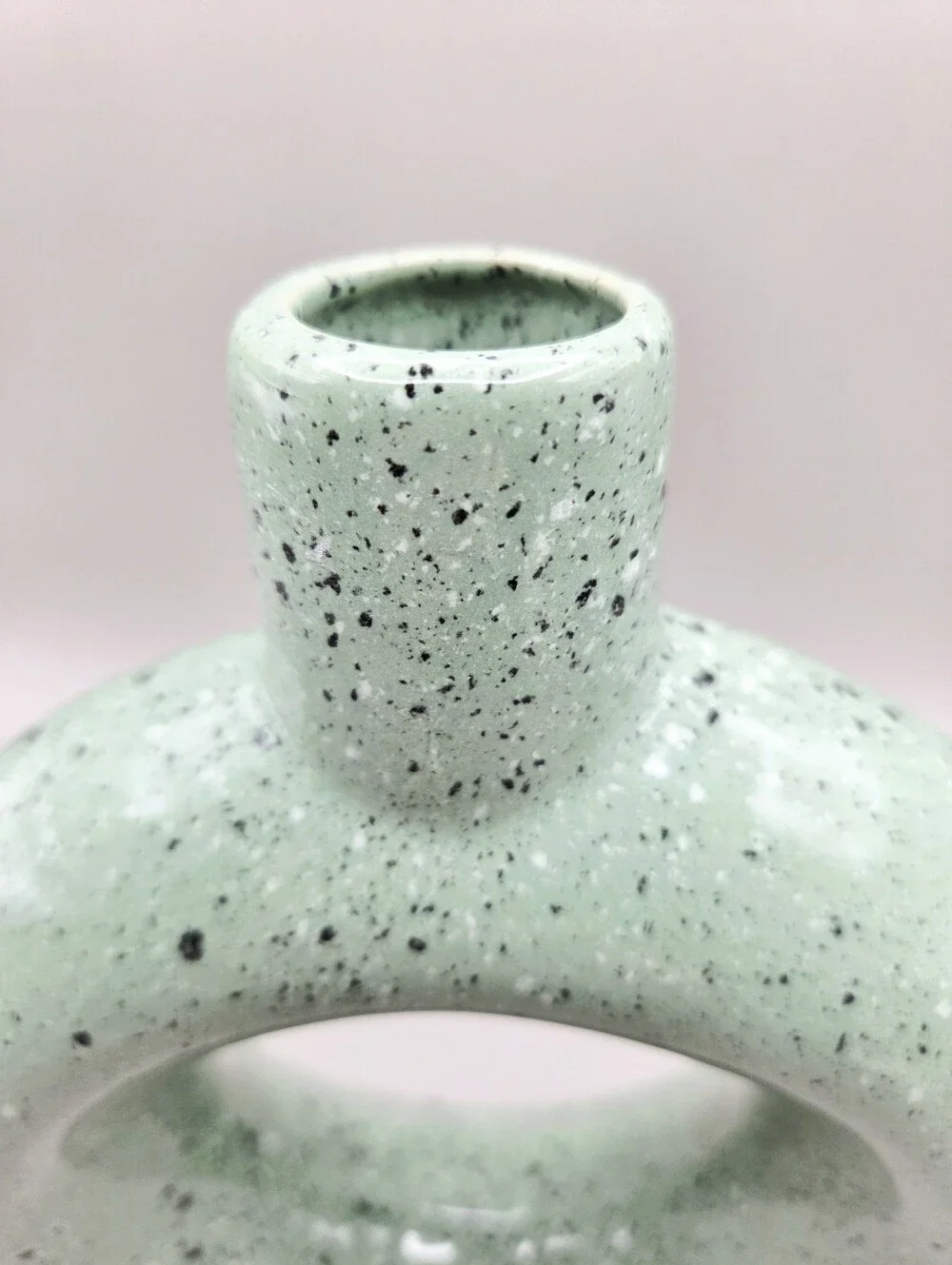 Modern Green Speckled Ceramic Donut Vase